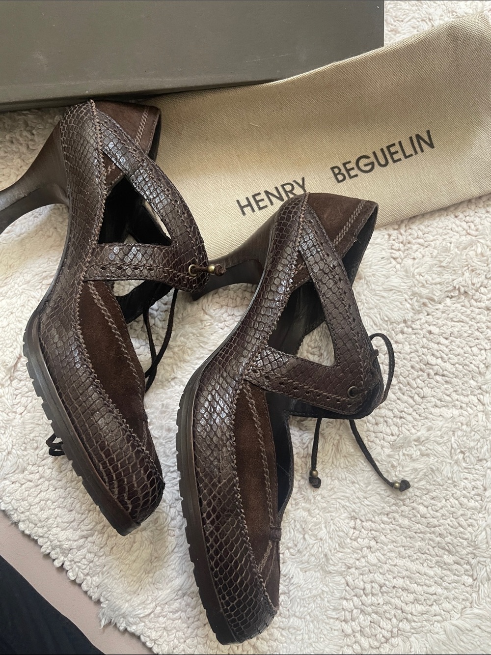 Henry Beguelin Brown Suede Lace-Up Heels - Picture 3 of 5